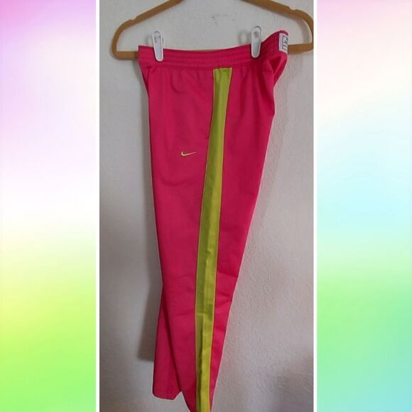 Nike Junior Pink And Lime Green Track Pants Size L - Picture 2 of 4